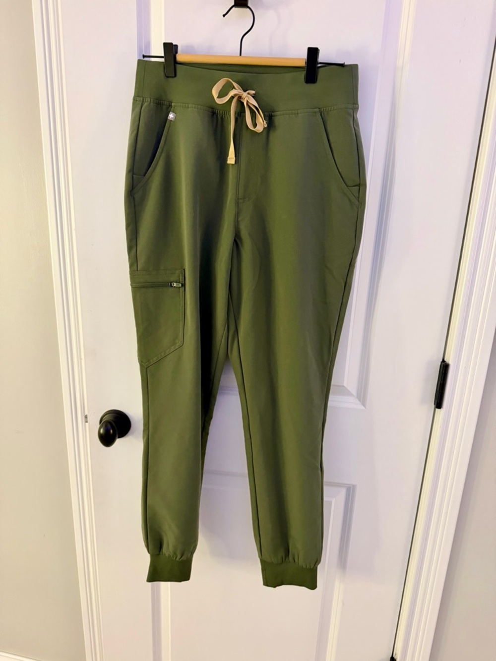 Figs Olive Green Drawstring Cargo Joggers with Beige Tie